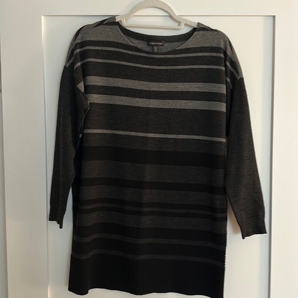 Eileen Fisher Grey & Black Striped Sweater - Picture 1 of 3